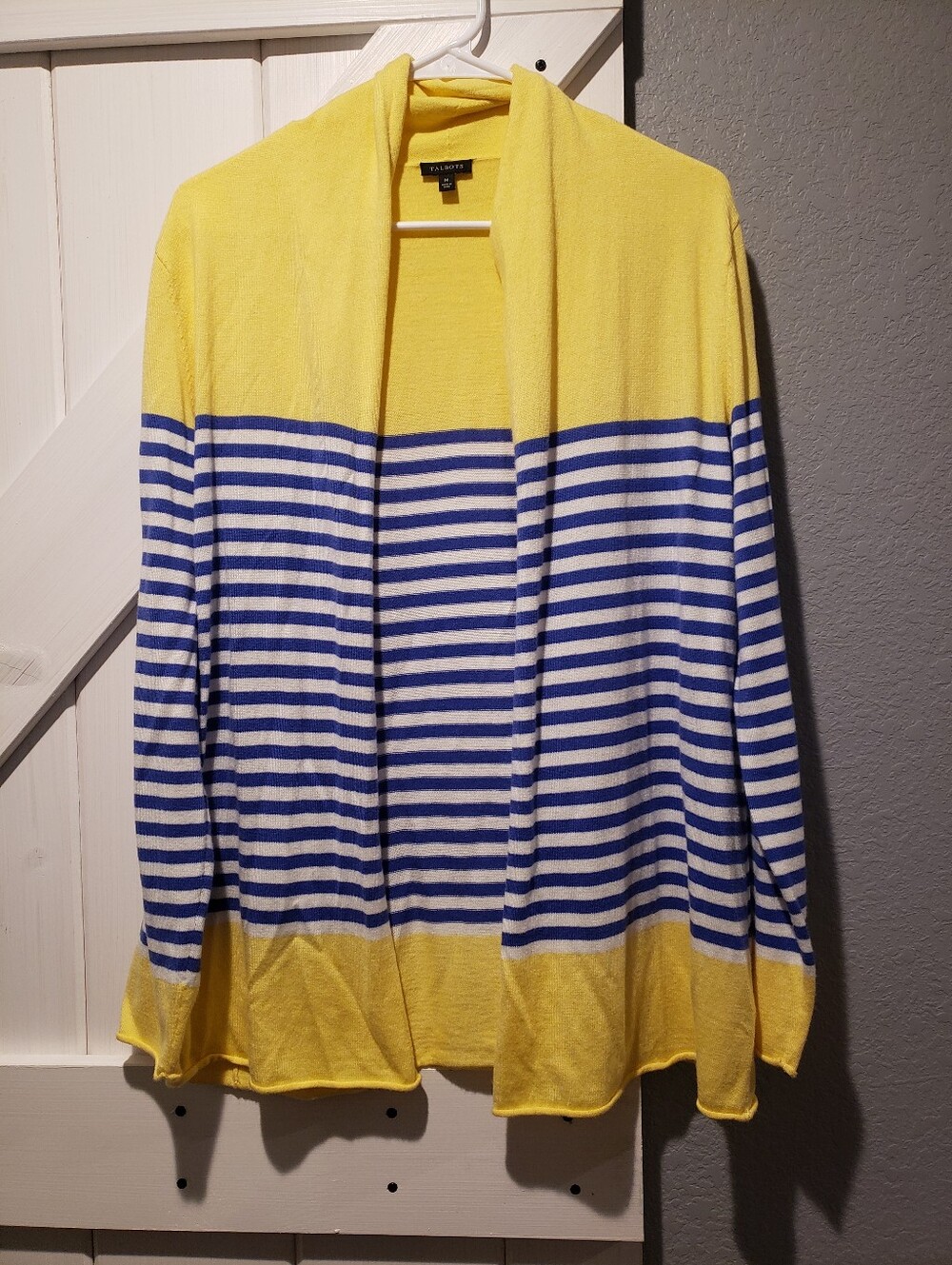 Talbots Bright Yellow & Blue Striped Open Cardigan